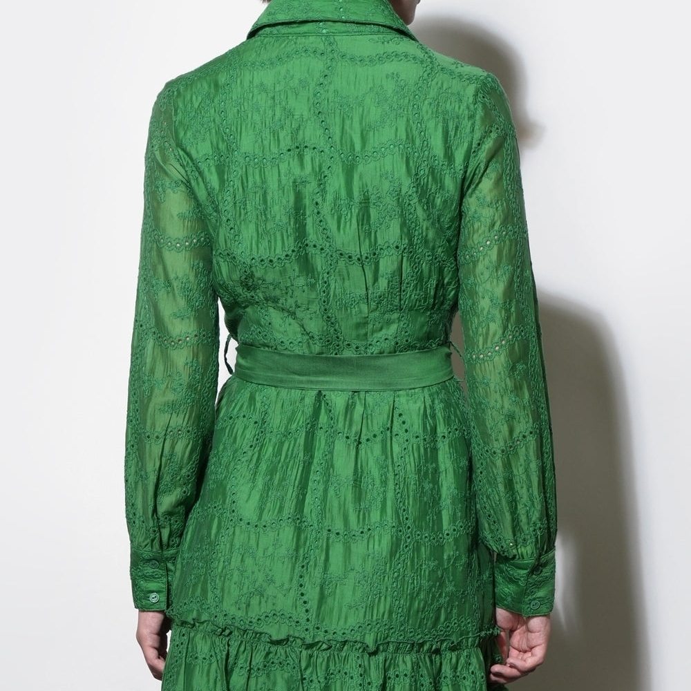 Greylin Green Eyelet Shirt Dress with Tie Waist - Picture 4 of 4